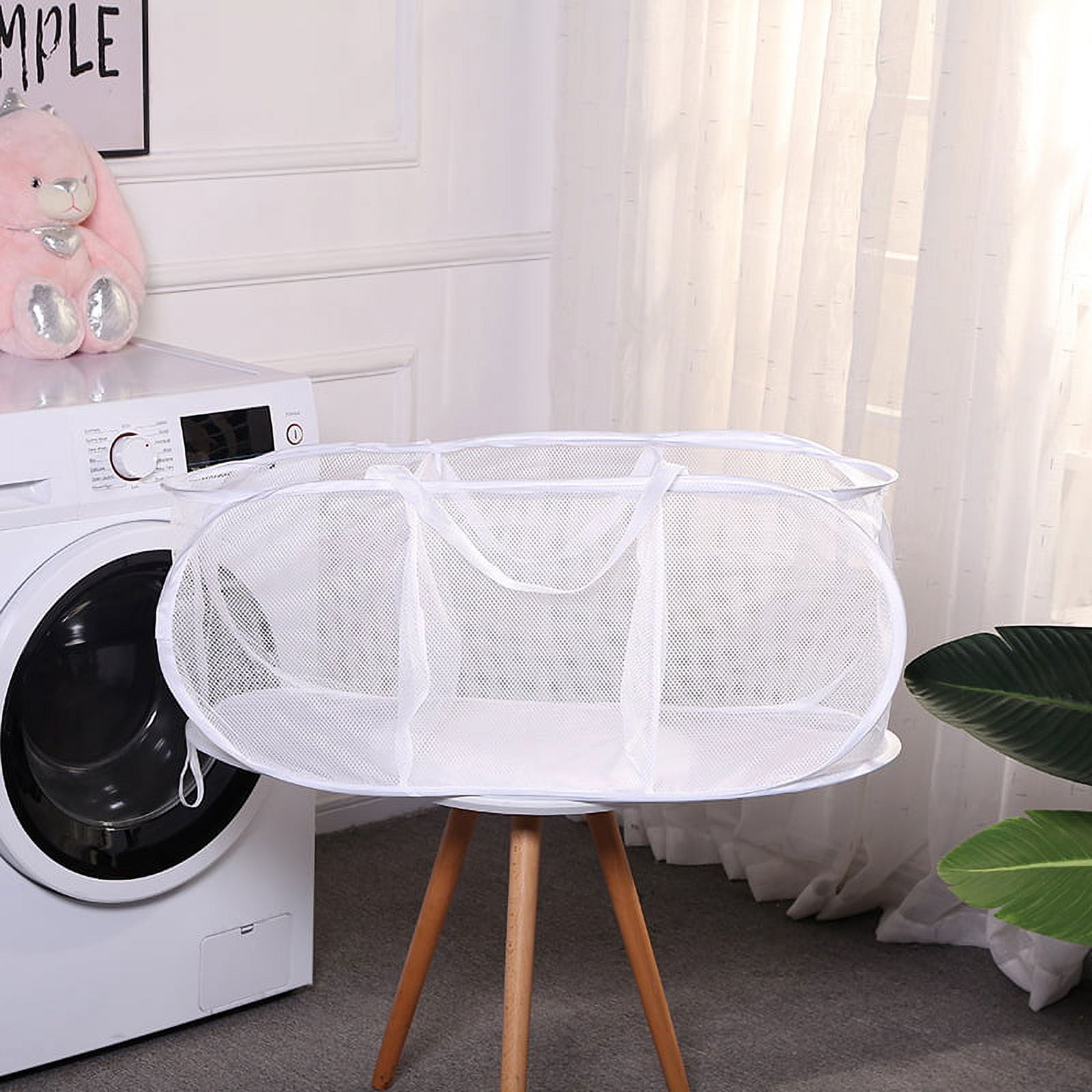 3 Compartment Foldable Mesh Popup Laundry Basket, Reinforced Handle