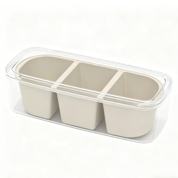 3-Compartment Food-Grade Ice Cube Tray with Leakproof Lid, Removable Silicone Cups, Stackable Freezer Storage Container for Ice, Baby Food, Sauces & Meal Prep(A)