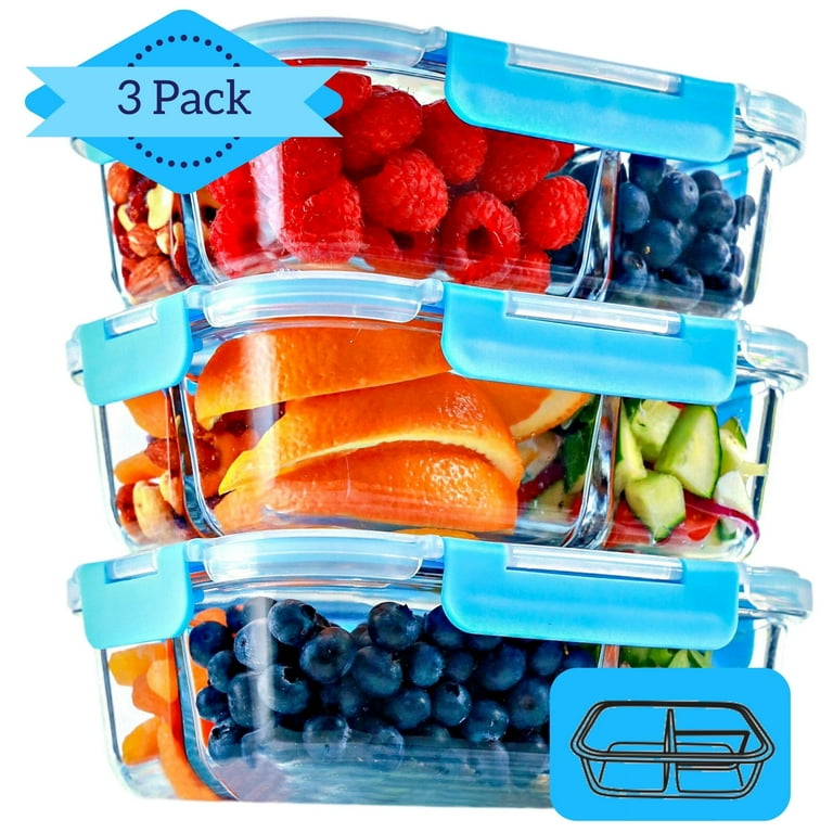 3 Compartment Glass Meal Prep Containers (3 Pack, 35 Oz) - Food Storage  Containers with Lids, Portion Control, BPA Free, Microwave, Oven and