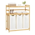 thumbnail image 1 of 3 Compartment Laundry Hamper With Shelf, 150L Large Capacity Laundry Sorter 3 Section, Laundry Hamper Basket with Shelf , Clothes Storage Organizer Cart, Pull-Out Removable And Washable Bags, Beige, 1 of 8