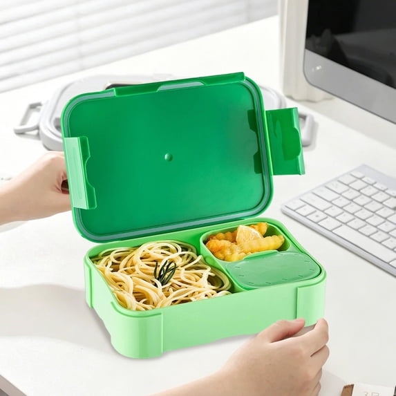 3-Compartment Meal Prep Lunch Box | Leakproof Plastic Reusable Bento Container | Portable Lunchbox for Work, Picnic, Travel | 7.48x5.12x2.95in - Green