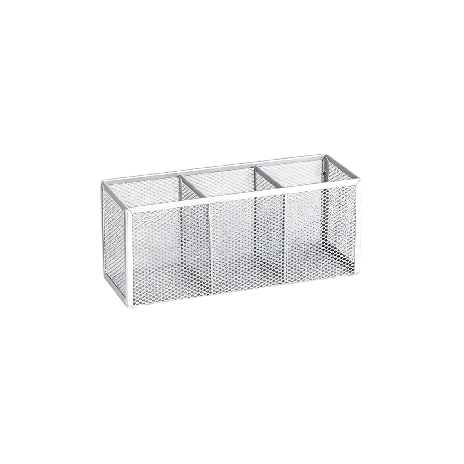 3 Compartment Metal Mesh Desk Organizer Pen Storage Caddy, Sturdy Non ...