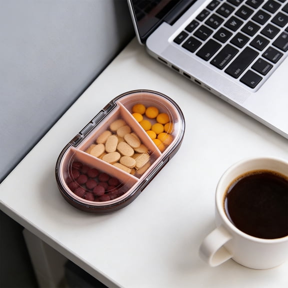 3-Compartment Mini Pill Organizer Box - Portable Travel Size Medicine Case with Airtight Lid - Moisture-Proof Small Pill Storage for Vitamins, Supplements, Small Items - 4.7x2.6x0.8 Inch