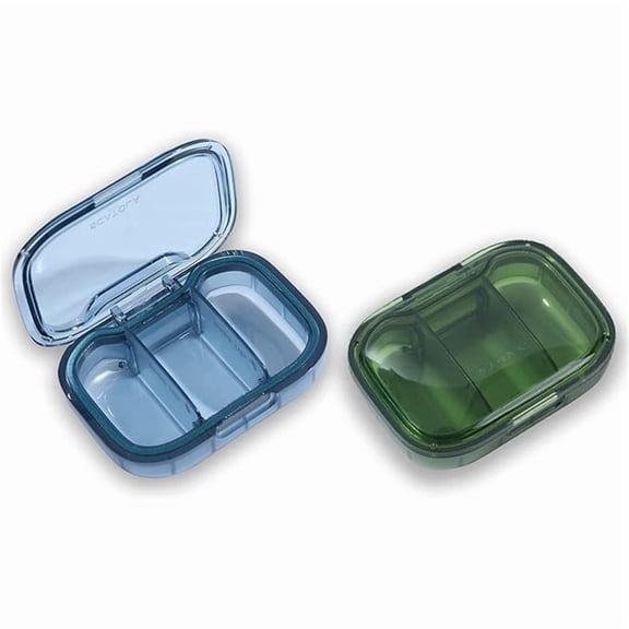 3 Compartment Pill Box, Moisture Proof Pill Case, Travel Pill Organizer for Pocket Purse, Daily Portable Medicine Vitamin/Fish Oil Box, Supplement Box, 2 Pack