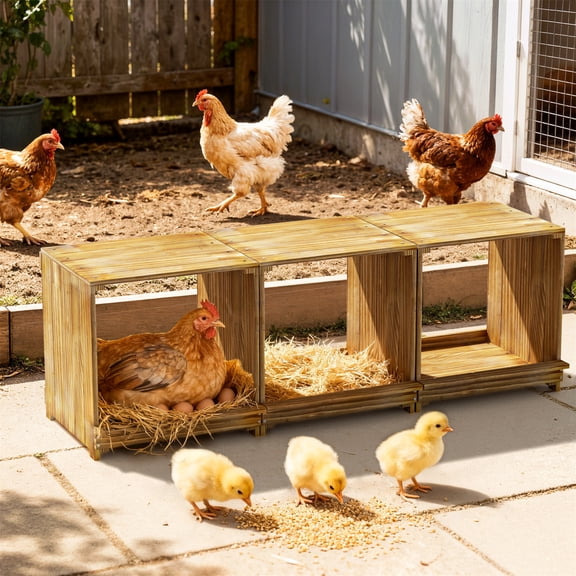 3-Compartment Pine Wooden Chicken Nesting Box Poultry Farms Chicken Laying Boxes for Hens, Ducks, Poultry Eggs Laying