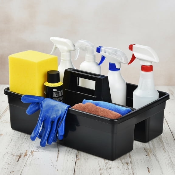 3-Compartment Plastic Cleaning Caddy Basket  Stackable Large Commercial Quality Plastic Tool Organizer Bucket with Handle, Black