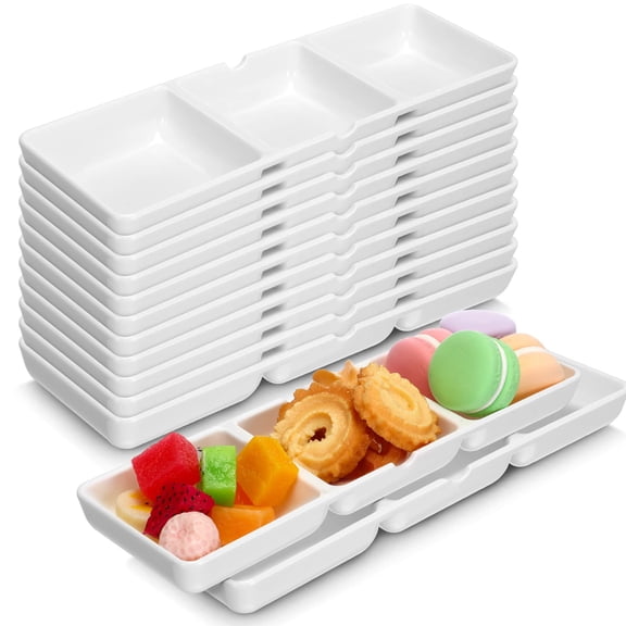 3 Compartment Plastic Serving Trays, White, 24 Count