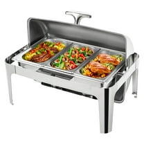 3-Compartment Roll Top Chafing Dish Buffet Set Pan Chafer Stainless Steel