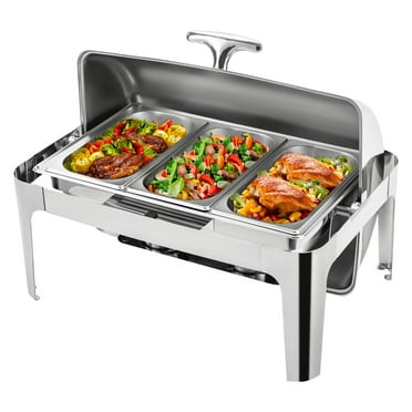 3-Compartment Roll Top Chafing Dish Buffet Set Pan Chafer Stainless Steel