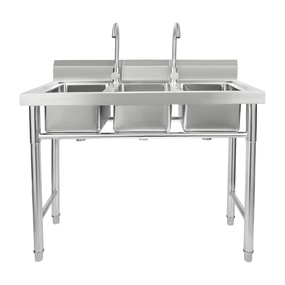 3 Compartment Sink,Commercial Stainless Steel Utility Sink,Freestanding Triple Bowl Kitchen Sinks for Restaurant, Laundry, Garage 39" L x 18" W x 35.8" H