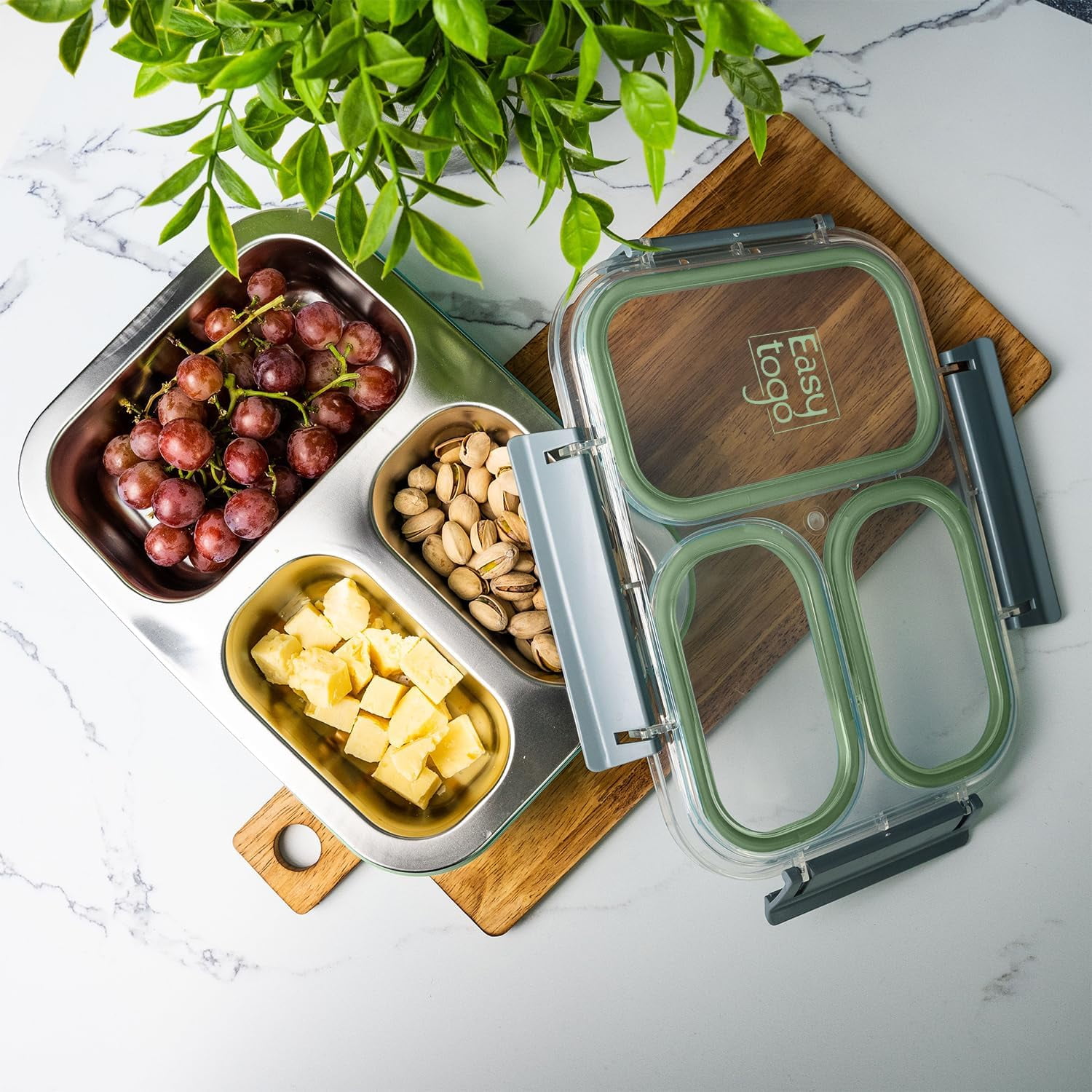 3 Compartment Stainless Steel Bento Box, 40oz Meal Prep Containers