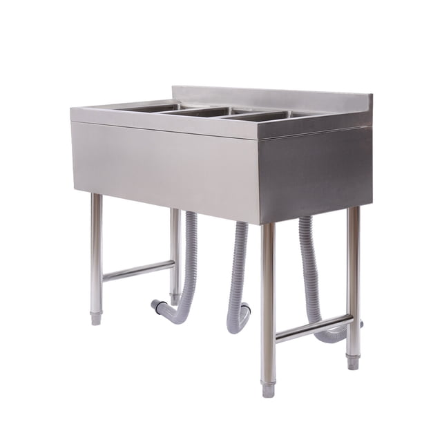 3-Compartment Stainless Steel Commercial Kitchen Bar Sink w/3 Drainers ...