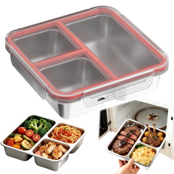 3-Compartment Stainless Steel Lunch Container, 304 Stainless Steel ...