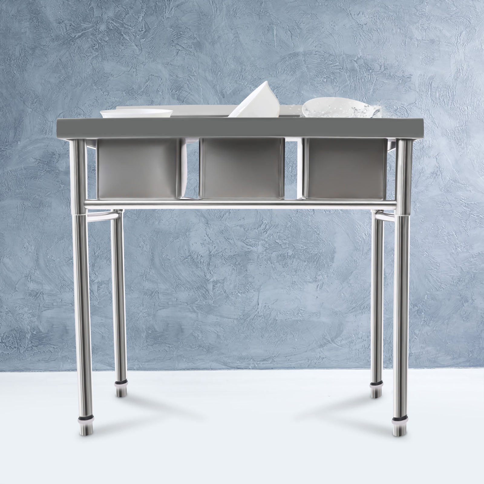 3-Compartment Stainless Steel Utility Sink Commercial Grade Laundry Tub Culinary Sink for Outdoor Indoor, Garage, Restaurant, Kitchen