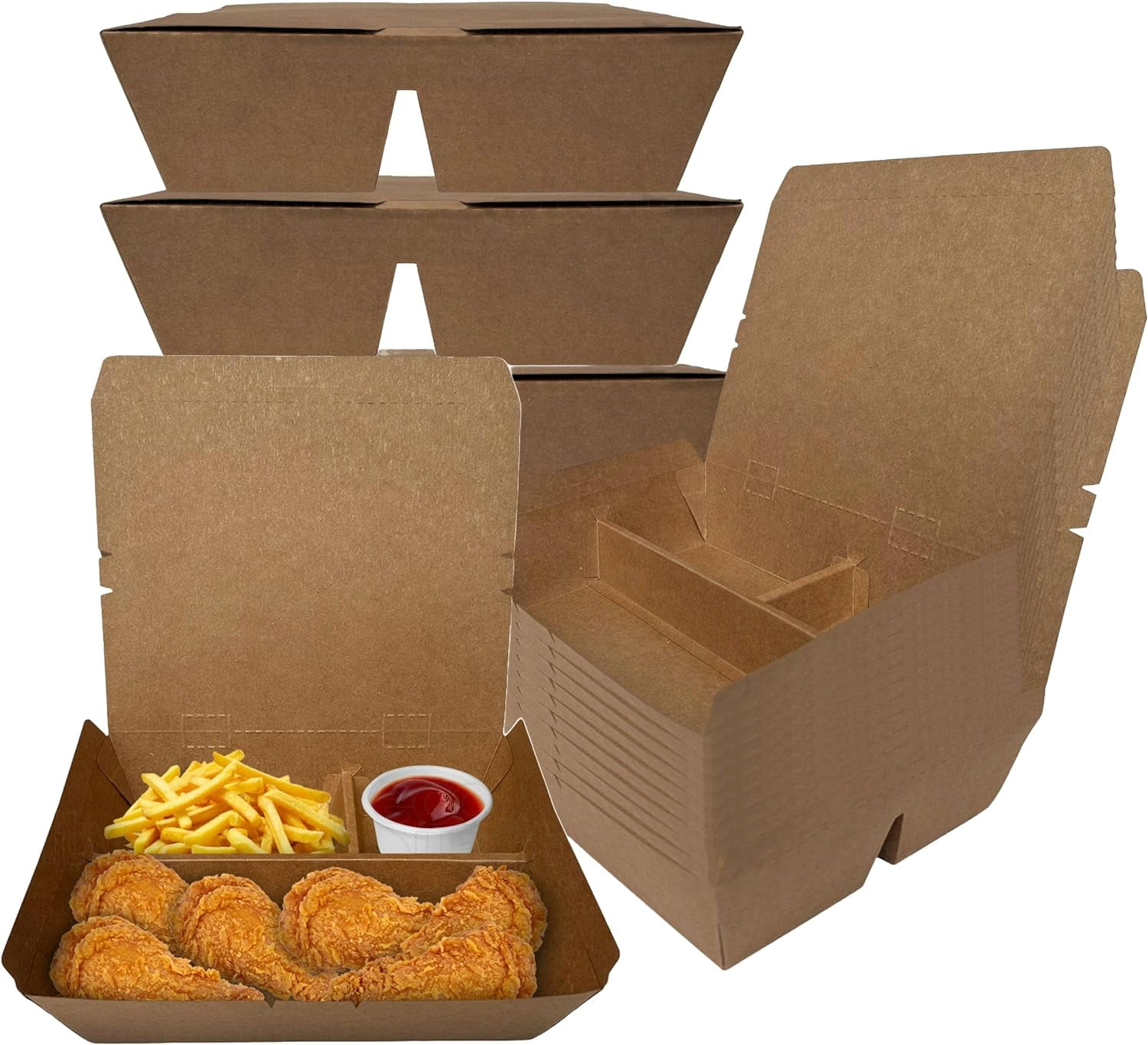 3 Compartment Take Out Food Kraft Brown Paper Take Out Boxes