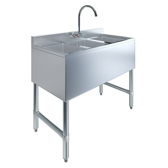 3 Compartment Under Bar Sink With Faucet – 38″ X 18 3/4″