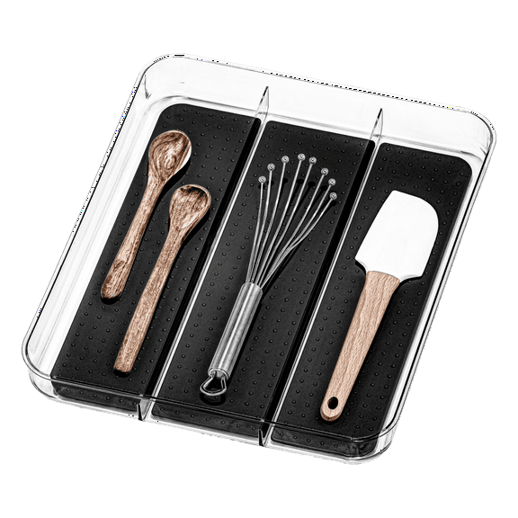madesmart 3 Compartment Utensil Tray,  Premium Clear Collection, Spacious Utensil Storage, BPA-Free, Carbon/Light Grey