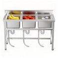 thumbnail image 1 of 3 Compartment Utility Sink with Adjustable Legs, Heavy Duty Commercial Sink, Freestanding Utility Sink with 304 Stainless Steel for Restaurant, Food Truck, 1 of 12