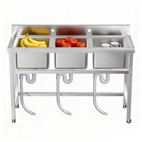 3 Compartment Utility Sink with Adjustable Legs, Heavy Duty Commercial Sink, Freestanding Utility Sink with 304 Stainless Steel for Restaurant, Food Truck