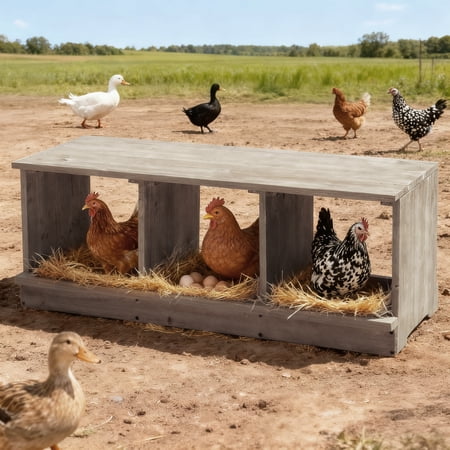 3 Compartment Wooden Chicken Nesting Box, Weather Resistant Laying Eggs Nest for Hens, Ducks, Geese and Rabbits, Rustic Farm Style Design