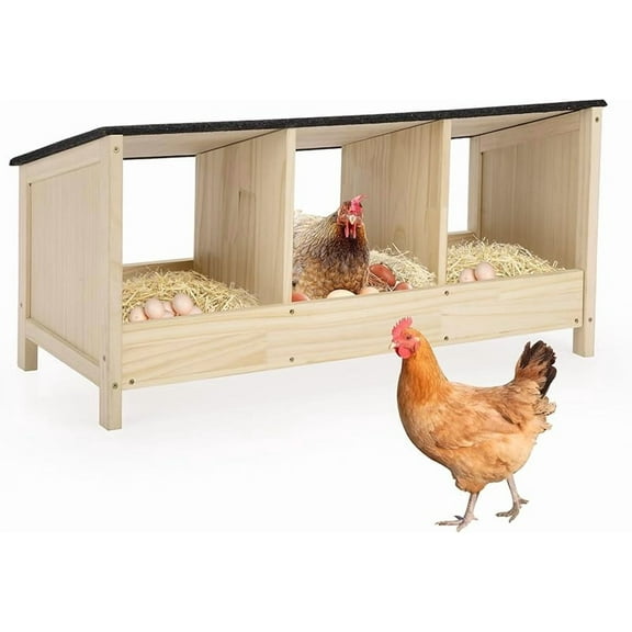 3 Compartment Wooden Chicken Nesting Boxes, Chicken Laying Boxes for Chicken Coop with Asphalt Roof,Nesting Boxes for Hen,Duck,Poultry,Bird,Dove
