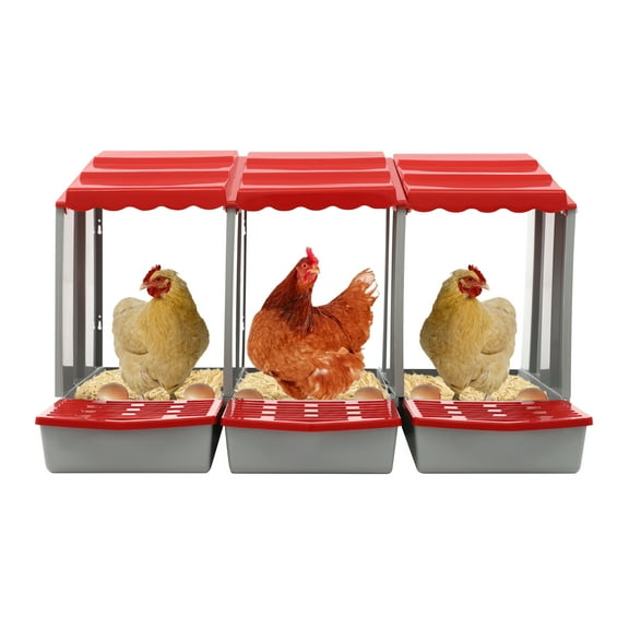 3 Compartments Chicken Nesting Boxes, Red Chicken Laying Boxes with Egg Collection for Laying Eggs