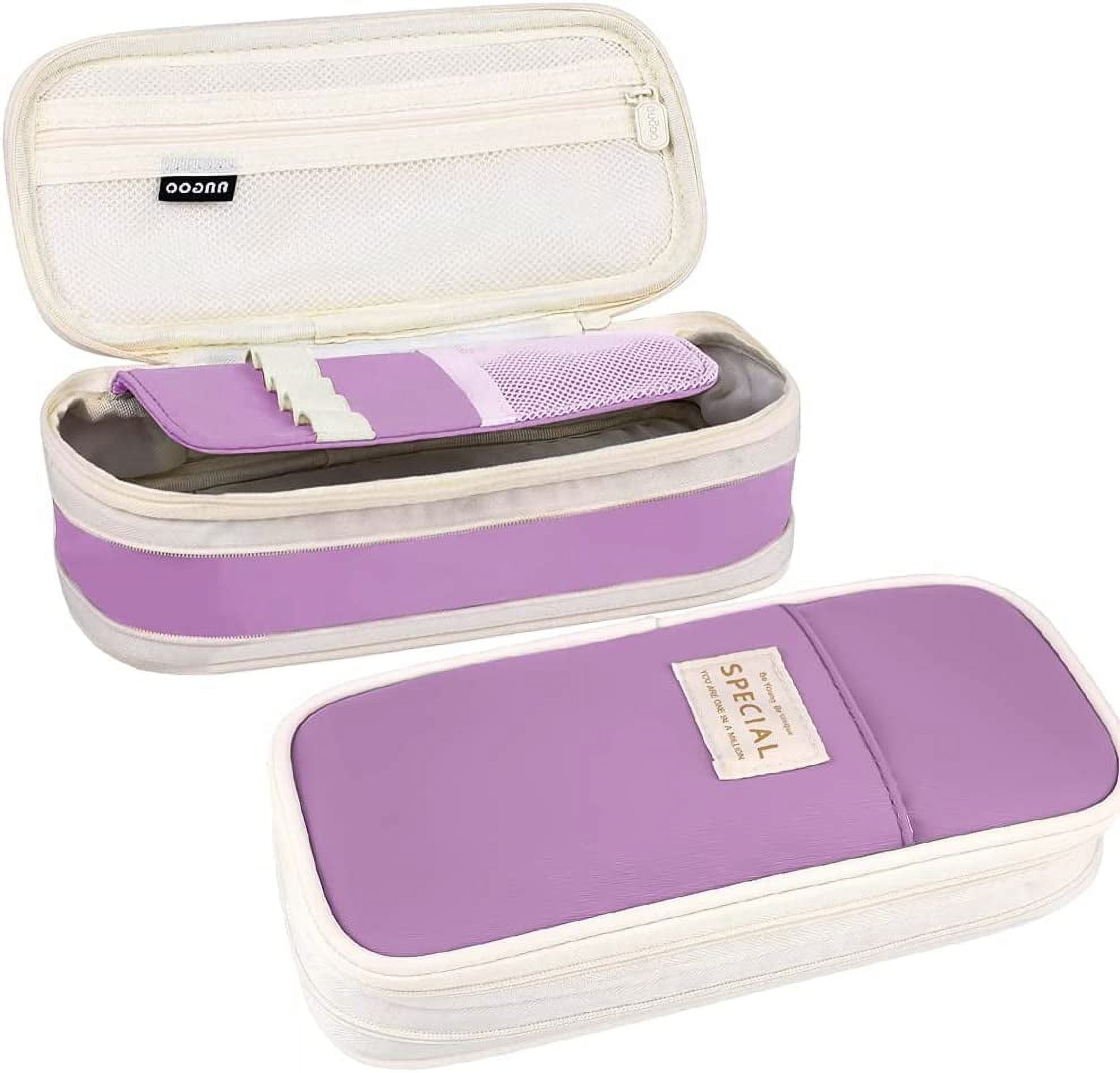 Zcassi Big Capacity Pencil Case 3 Compartments Canvas Bag Purple