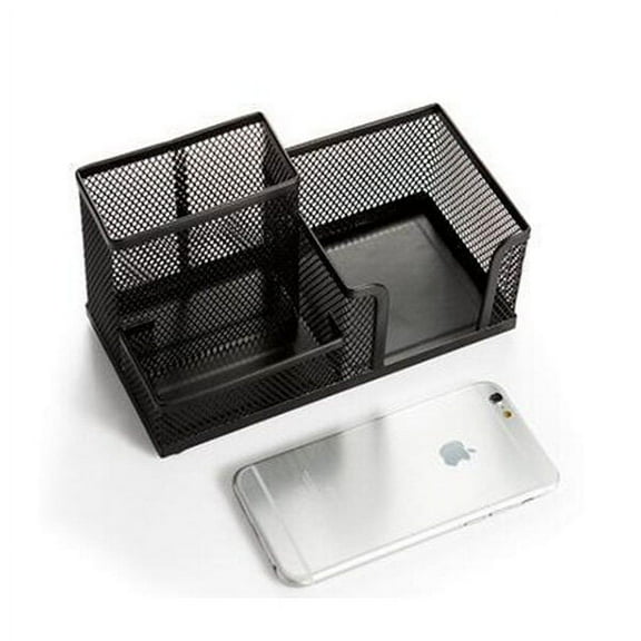 3 -Compartments Mesh Desk Organizer 9 Grid Storage for Office Decor Notepad Black