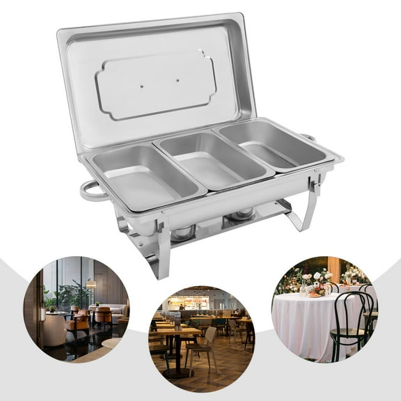 3 Compartments Stainless Steel Chafing Dish Buffet Set Rectangular Catering Chafer Food Warmer