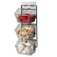 thumbnail image 1 of 3 Compartments Wall Mounted Ginger Garlic Container Countertop Onion and Potato Storage Box with Metal Rack,Length 40cm, 1 of 7