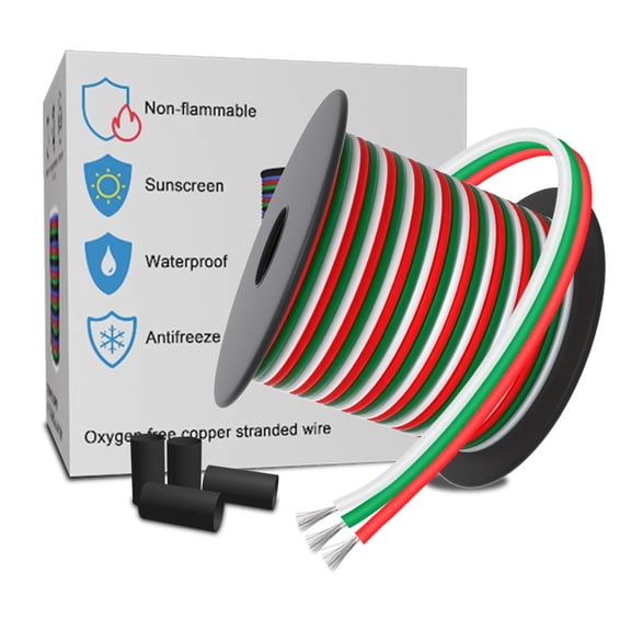 3 Conductor Extension Wire 33ft 22 AWG Tinned Copper Cable for 5/12V DC LED Strip Light 10M Spool