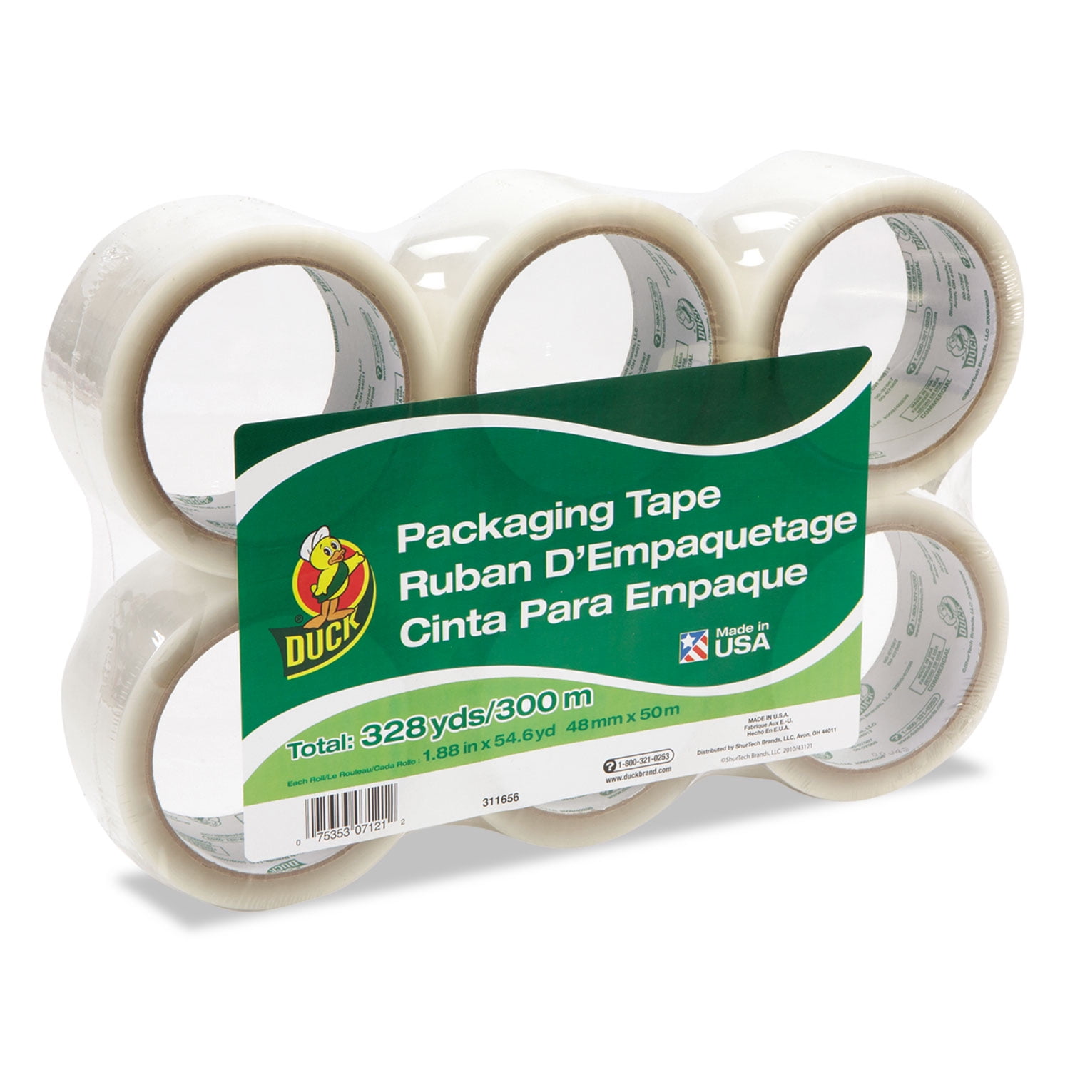 DUCK 3" Core ShurTech Commercial Grade Packing Tape, 6 Rolls