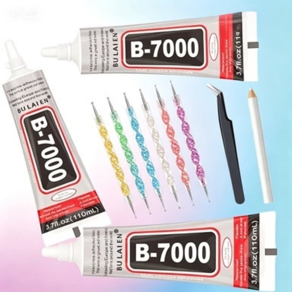 3 Count 110ml/3.7 Fl Oz B6000 Clear Craft Adhesive Set with Dotting Pens, Wax Pencil and Tweezer, Multipurpose for Jewelry DIY, Art Crafts and Household Repair
