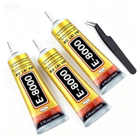3 Count 110ml E-8000 Transparent Elastic Glue, Anti-Clog Nozzle Design, Strong Bond for Plastic, Shoes, Rhinestones, Phone Repair and Daily Craft Projects