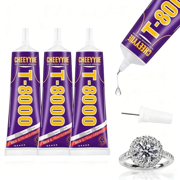 3 Count 110ml T8000 Clear Multi-Purpose Adhesive Craft Glue with Precision Tip, Ideal for Rhinestones, Jewelry Making, Phone Repair, Fabric, Wood and DIY Crafts