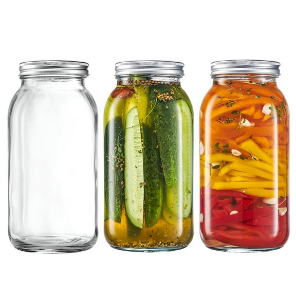 3 Count 17 oz. Wide-Mouth Glass Mason Jars with Metal Airtight Lids and Bands For Preserving, & Meal Prep
