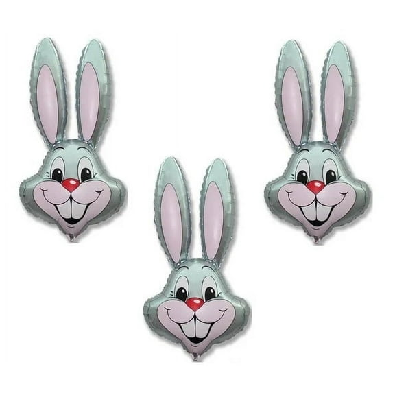 3 Count 37" GRAY GREY Rabbit Bunny Head Shaped Easter Basket Gift Stuffing Foil Mylar Balloon