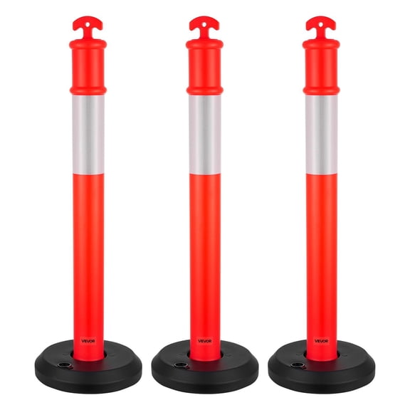 3 Count 48-Inch Tall Red Traffic Cones with Reflective Bands and Fillable Base - Durable Delineator Posts for Construction Zone, Parking, Event and Safety Control