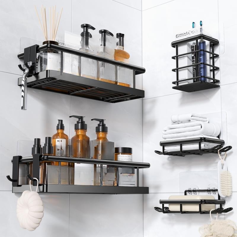 3 Count BLack Wall Mounted Shower Shelves, Bathroom Accessories Storage