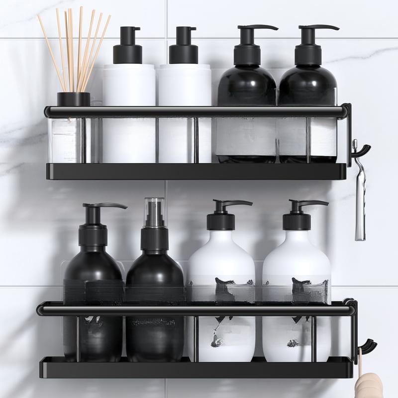 3 Count BLack Wall Mounted Shower Shelves, Bathroom Accessories Storage