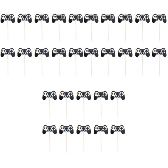 Hytrove Gamepad Birthday Cake Decoration Black for Desserts 72Set 2x4in