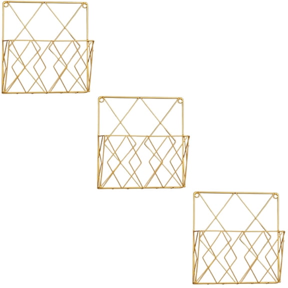 3 Count Books Storage Rack Magazine Newspaper Gold Mail Holder Office Golden