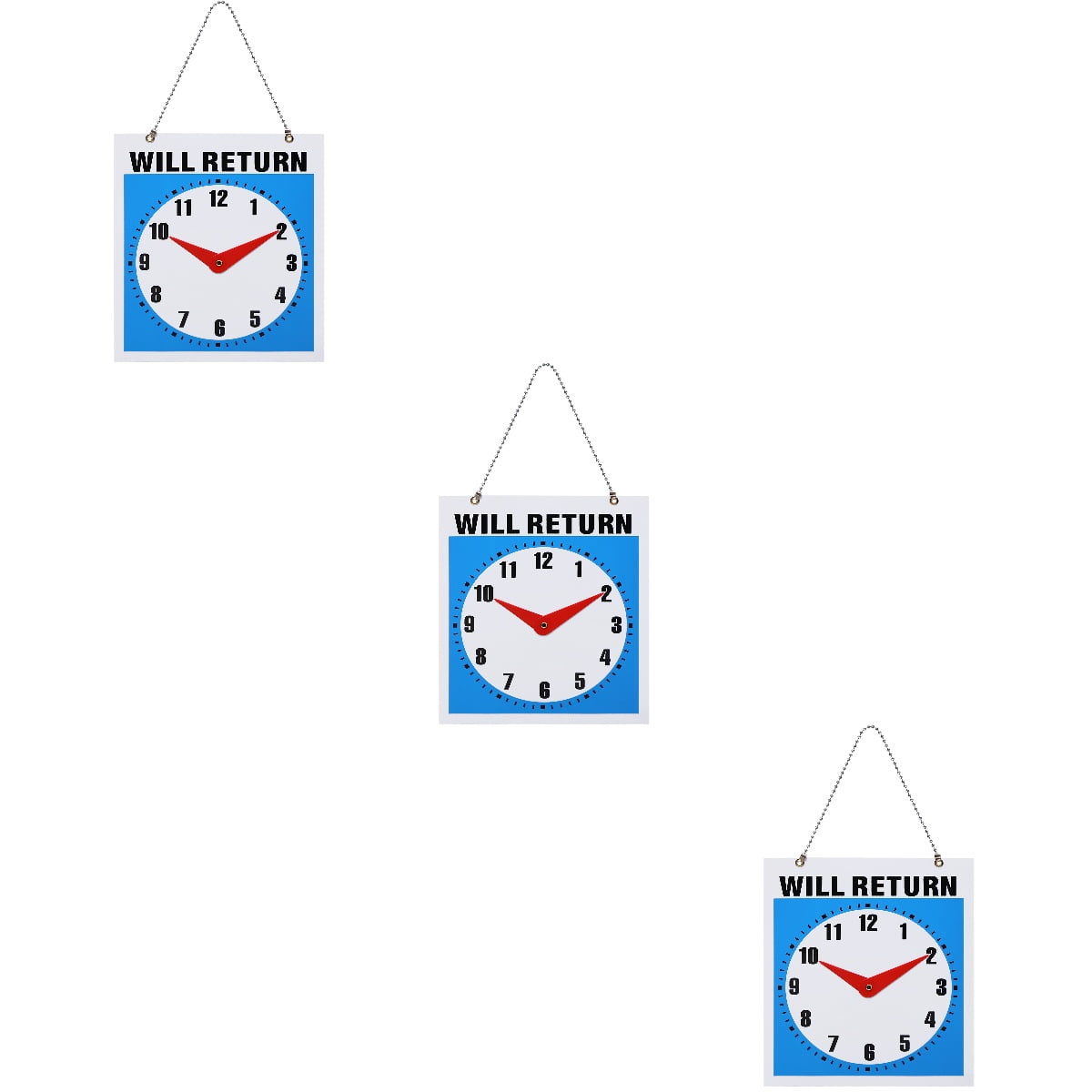 3 Count Emblems Will Return Sign Open Come in Sign Will Return Clock