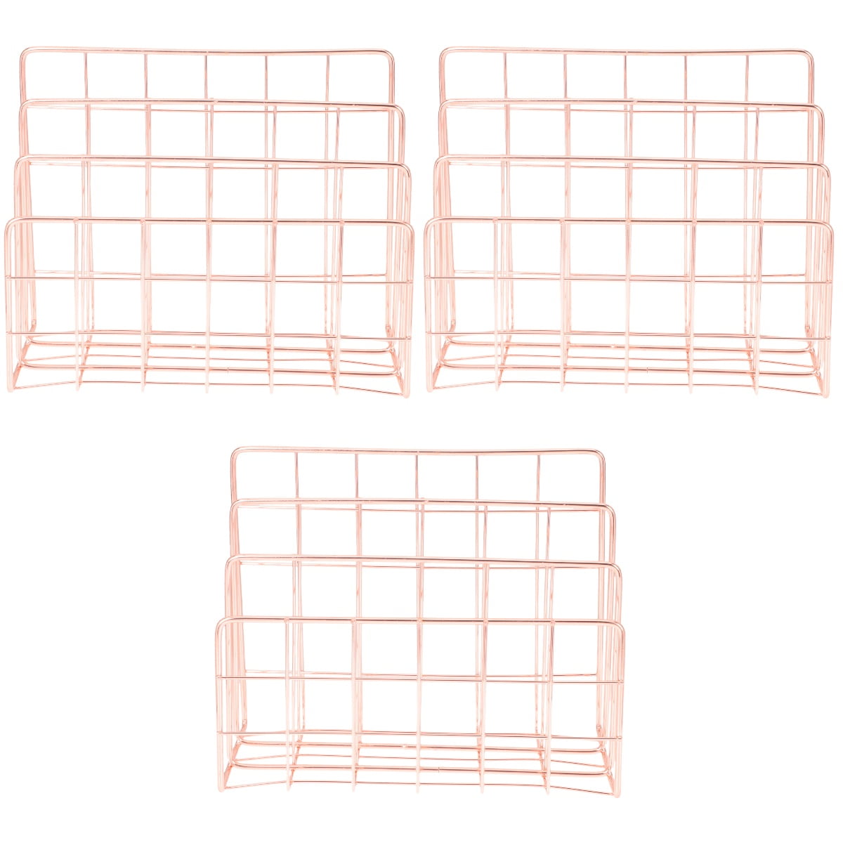 3 Count File Rack Metal Book Desk Organizer Bookcase Office Rose Gold ...