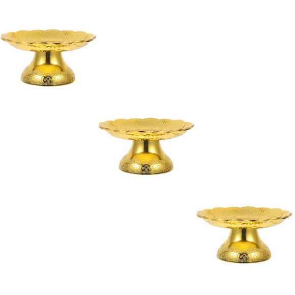 3 Count Fruit Snack Offering Plate Altar Platter Footed Bowl Golden