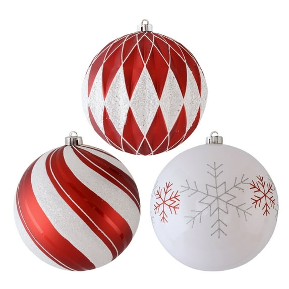 3-Count Jumbo Shatterproof Christmas Ornaments, Red, White & Silver, by Holiday Time