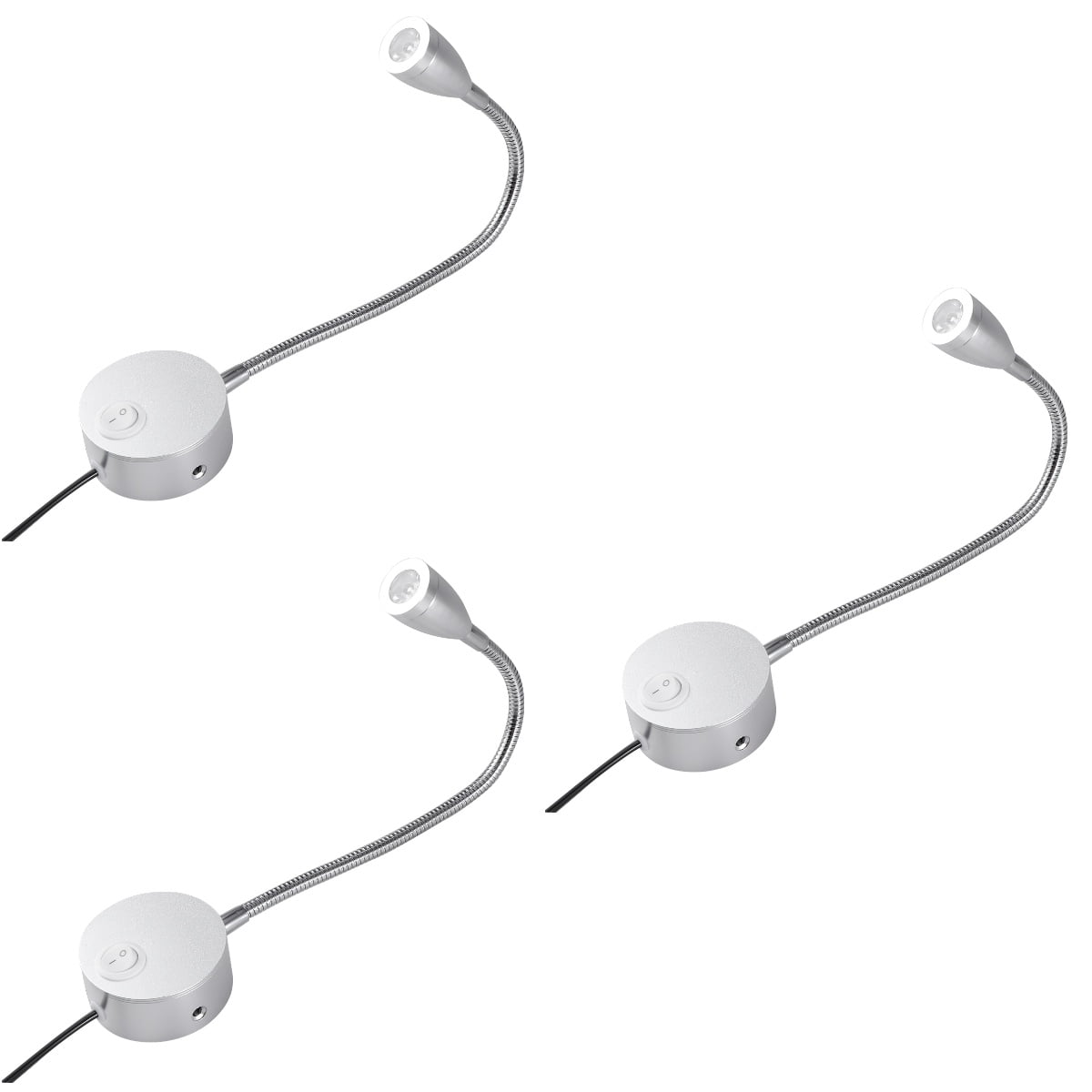 3 Count LED Reading Wall Lamp Flexible Hose Light Lighting for Bedroom
