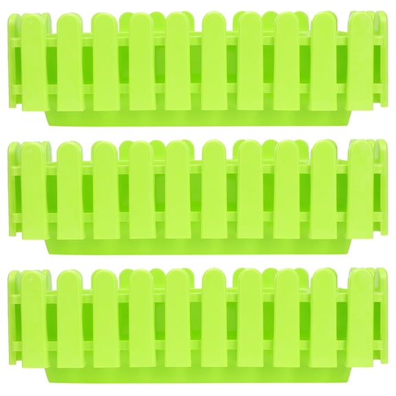 3-Pack Rectangular Plastic Planter Boxes for Indoor and Outdoor Use, Green Fence Style Pots for House Plants