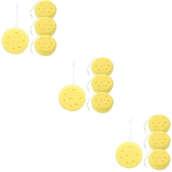 3 Count Round Bath Sponge Scrubber Shower Gel Cleaning Sponges Child Baby Yellow