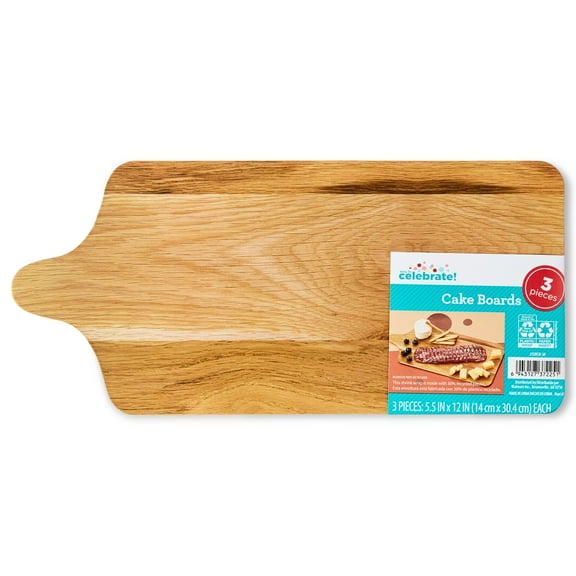 Way To Celebrate 5.5" x 12" Small Faux Wood Paper Cake Boards, 3 Count